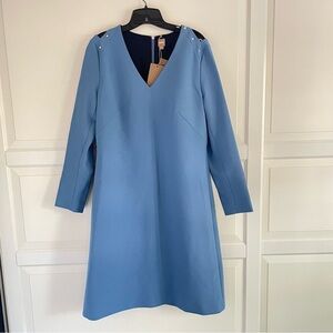 NEW HUGO BOSS Blue V-neck Long Sleeves Midi Dress Size 10 - 26757